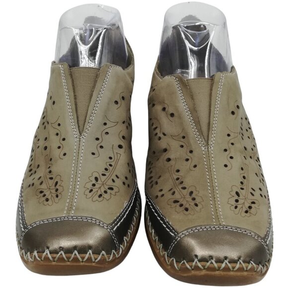 Remonte  Beige Leather Comfort Perforated Flat Shoes Size 40 US 8.5 Metallic Toe - Picture 13 of 13